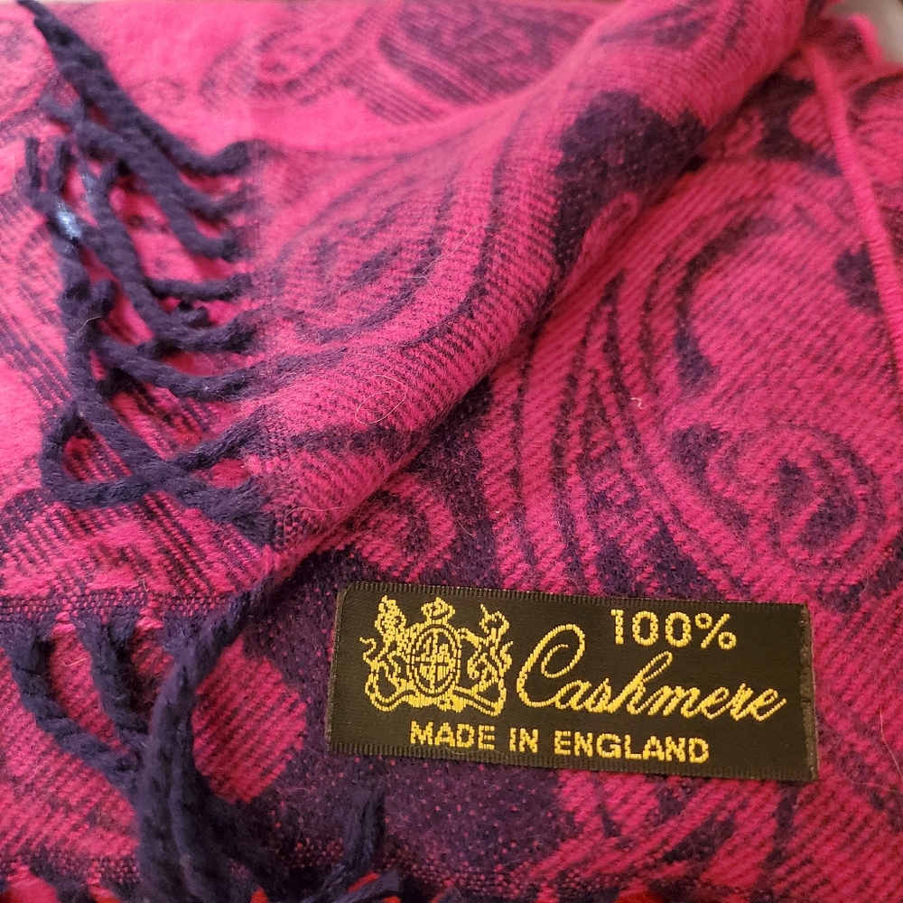 100% Cashmere Tartan Paisley Scarf Gorgeous Made in England - Picture 5 of 5